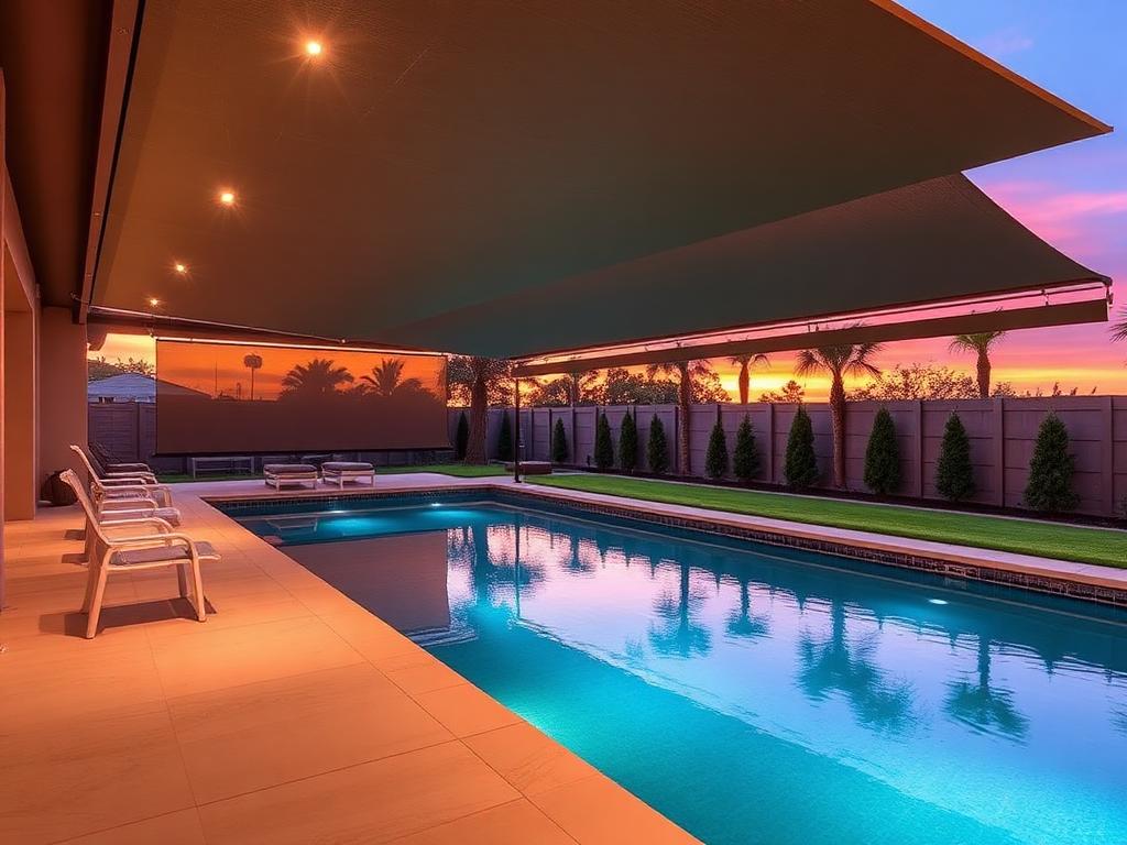 Poolside Cabana Shade installed by Texan Glass in The Woodlands, TX