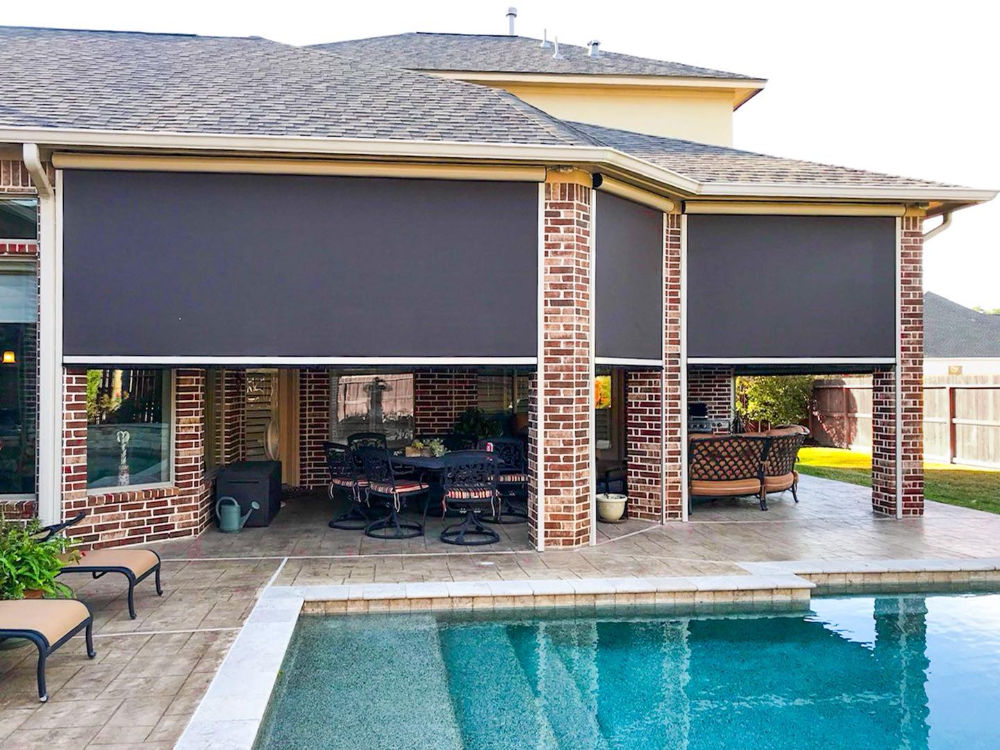 Poolside Patio Drop Screens installed by Texan Glass in The Woodlands, TX